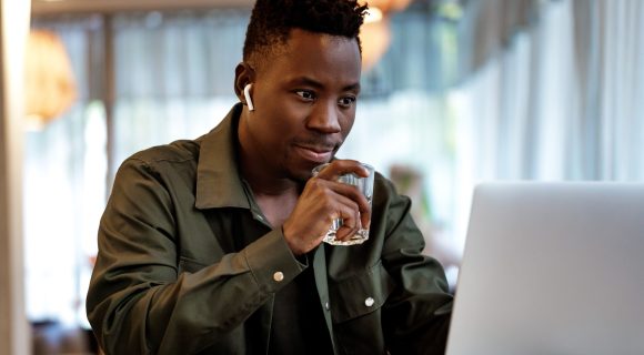 african american man using computer